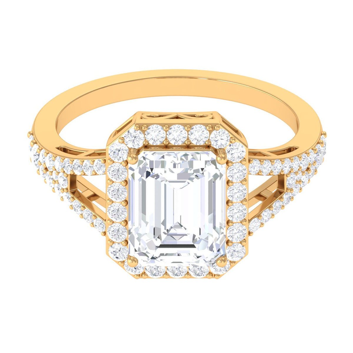 Rosec Jewels 5 CT split shank octagon cut zircon engagement ring with sparkling central stone and elegant band design.