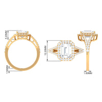Split shank octagon cut zircon engagement ring by Rosec Jewels featuring a central gemstone and intricate band design.