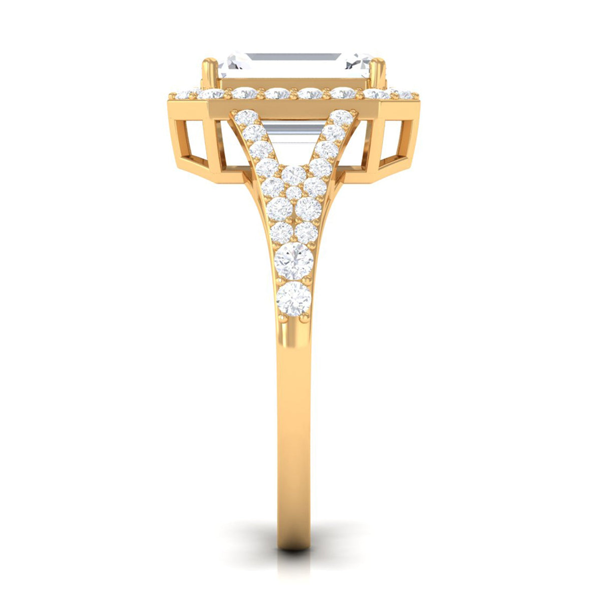 Rosec Jewels 5 CT split shank octagon cut zircon engagement ring with sparkling central gemstone and intricate band design.