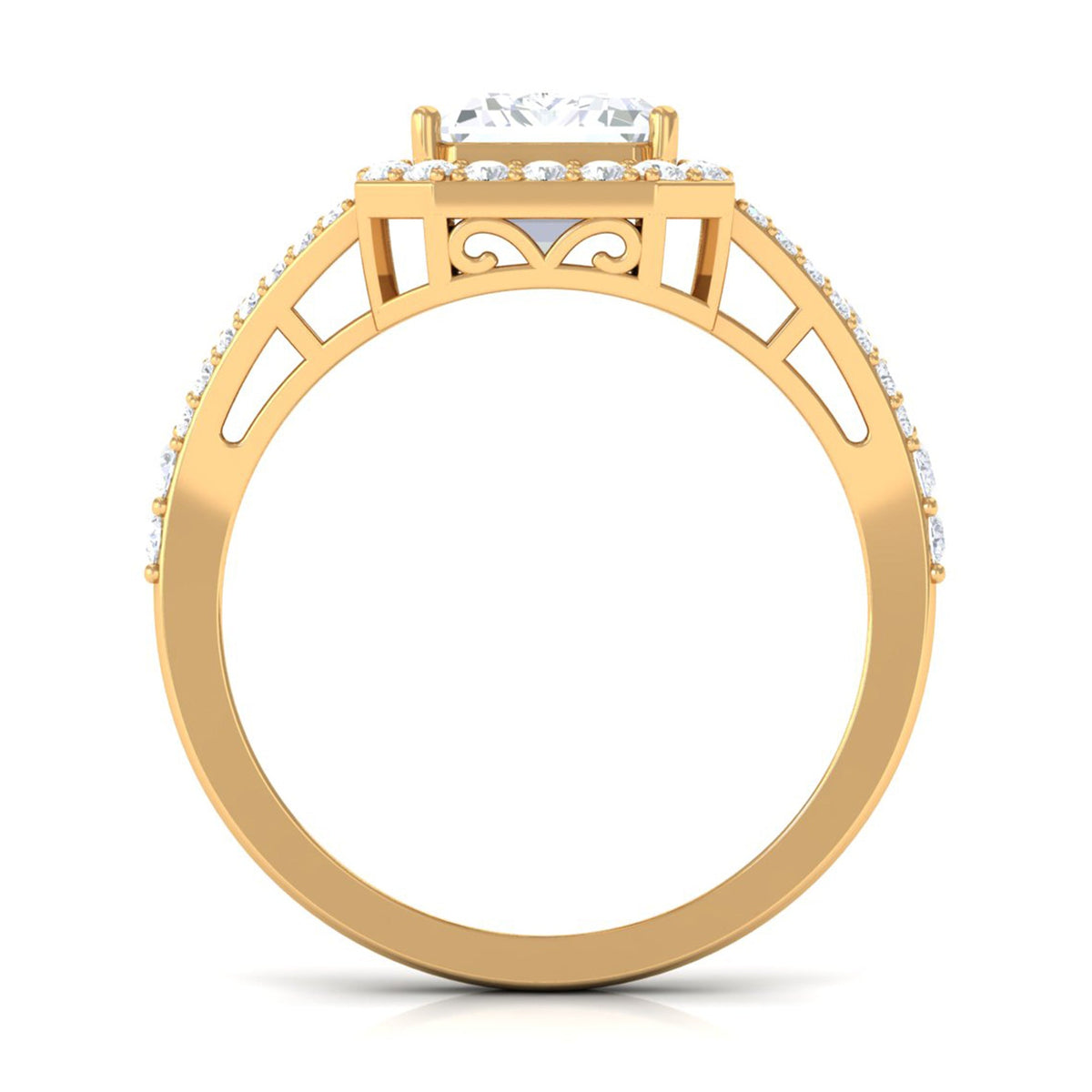 Rosec Jewels 5 CT split shank octagon cut zircon engagement ring with sparkling central stone and intricate band design.