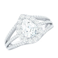 Pear-shaped cubic zirconia engagement ring with split shank design for women, featuring elegant craftsmanship by Rosec Jewels.