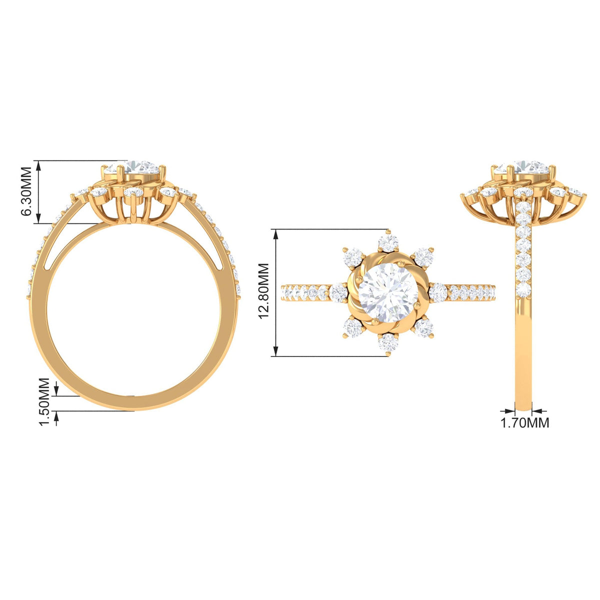Round cubic zirconia designer engagement ring by Rosec Jewels featuring a sparkling central stone and elegant band design.