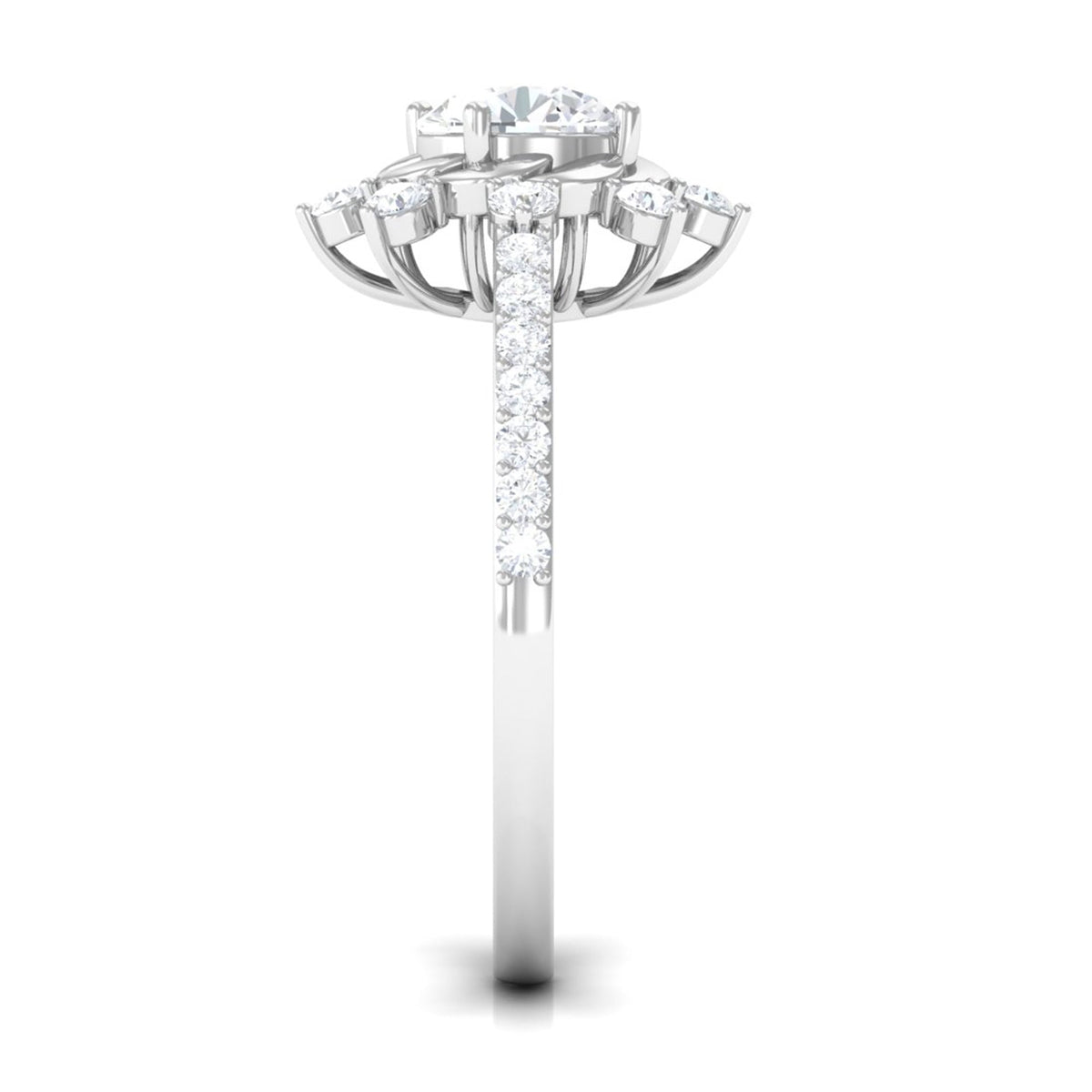 Round cubic zirconia designer engagement ring by Rosec Jewels featuring a sparkling central gemstone and elegant band design.