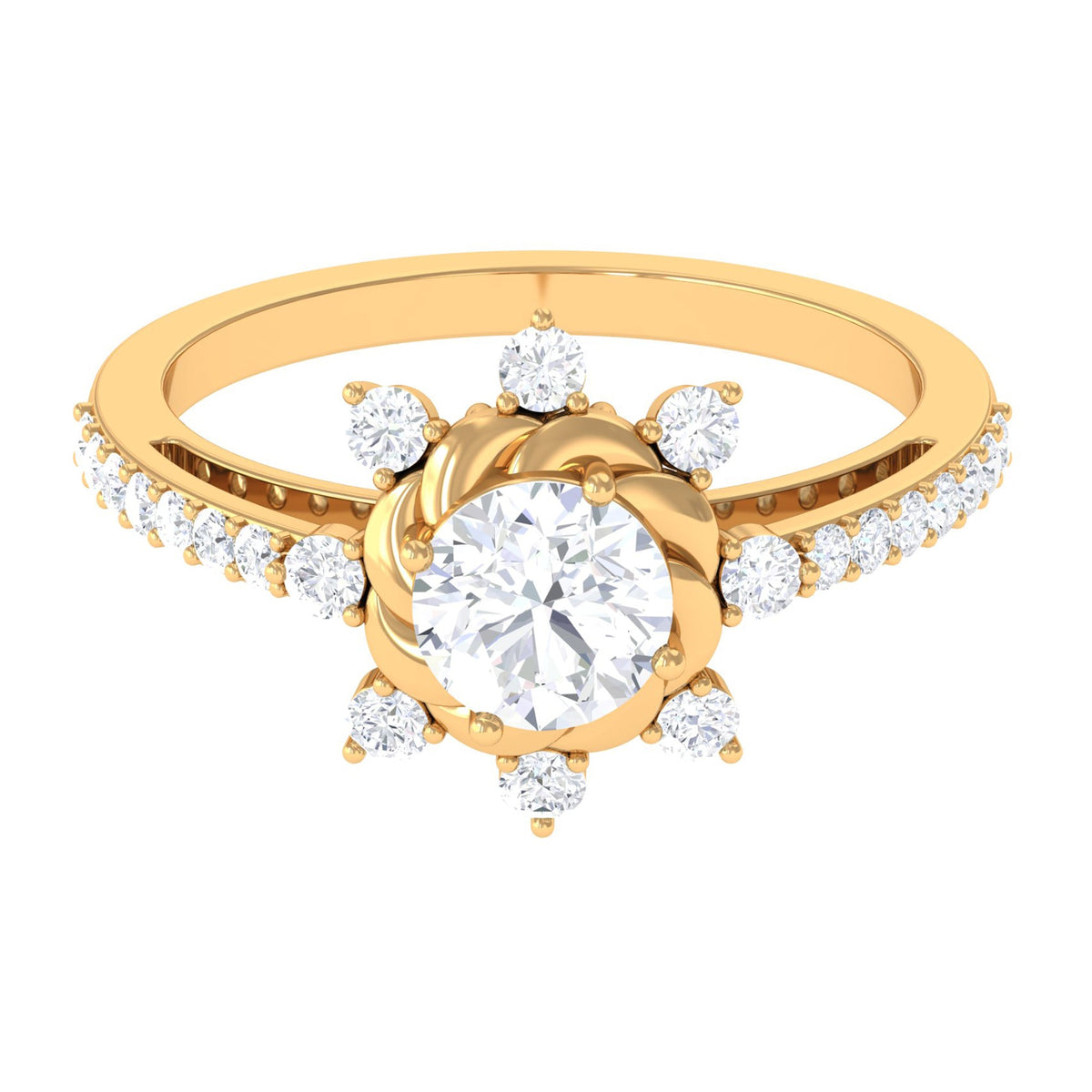 Round cubic zirconia designer engagement ring by Rosec Jewels featuring a sparkling central stone and elegant band design.