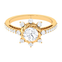 Round cubic zirconia designer engagement ring by Rosec Jewels featuring a sparkling central stone and elegant band design.