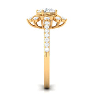 Round cubic zirconia designer engagement ring by Rosec Jewels featuring sparkling stones and a sleek metal band.