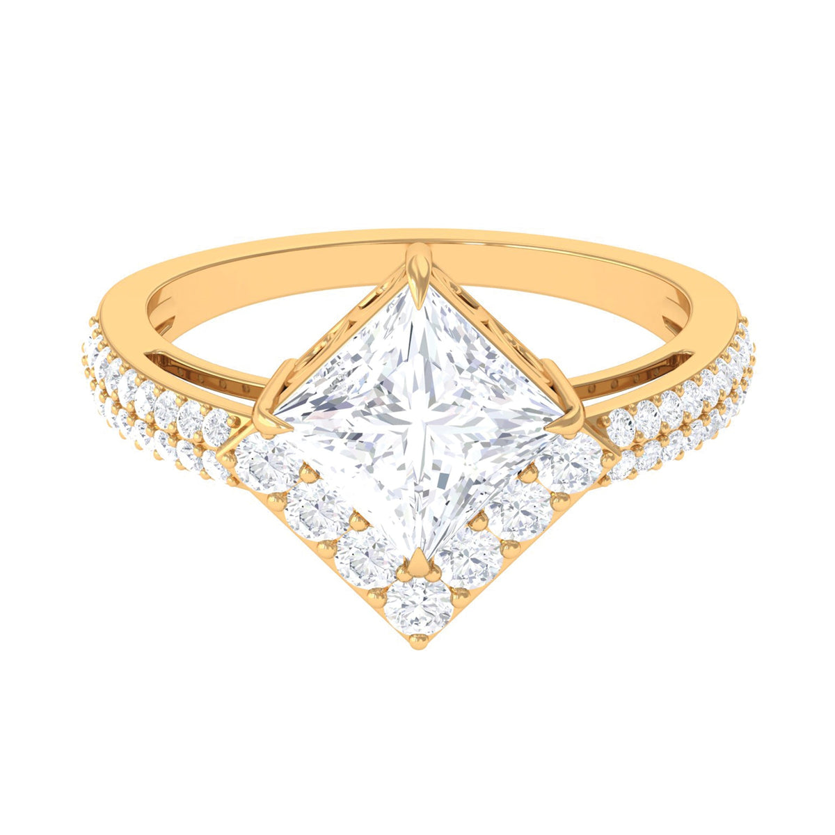 Classic Princess Cut Zircon Engagement Ring with Side Stones