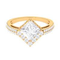 Classic Princess Cut Zircon Engagement Ring with Side Stones