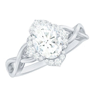 1.2 Carat Oval Cubic Zirconia Flower Engagement Ring in Crossover Shank
