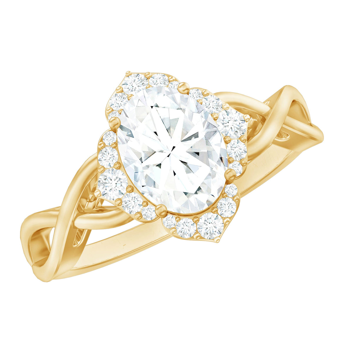 1.2 Carat Oval Cubic Zirconia Flower Engagement Ring in Crossover Shank