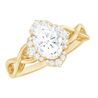 1.2 Carat Oval Cubic Zirconia Flower Engagement Ring in Crossover Shank