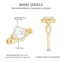 1.2 Carat Oval Cubic Zirconia Flower Engagement Ring in Crossover Shank