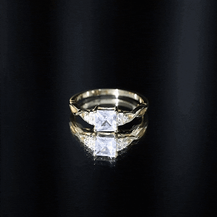 Rosec Jewels 1.25 CT princess cut cubic zirconia crossover engagement ring showcasing sparkling stones and intricate band design.