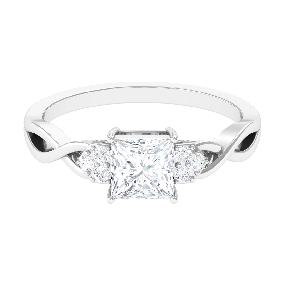 Rosec Jewels 1.25 CT princess cut cubic zirconia crossover engagement ring with sparkling center stone and elegant band design.