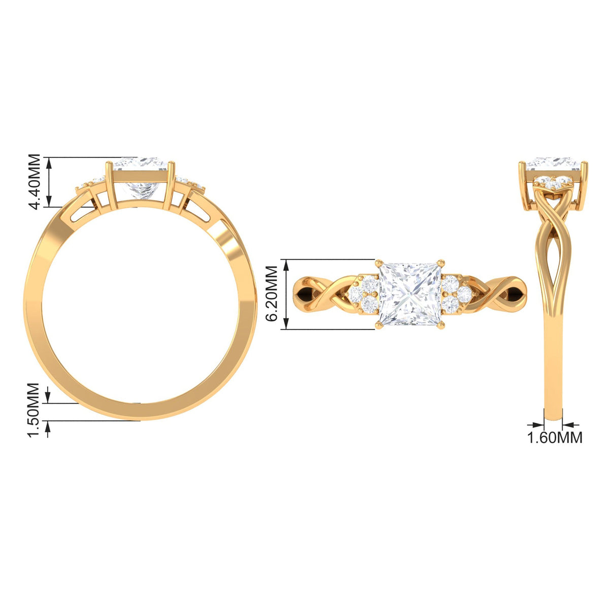Rosec Jewels 1.25 CT princess cut cubic zirconia crossover engagement ring featuring sparkling stones and a sleek band design.