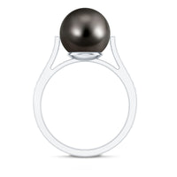 Real Tahitian Pearl Solitaire Engagement Ring with Diamond