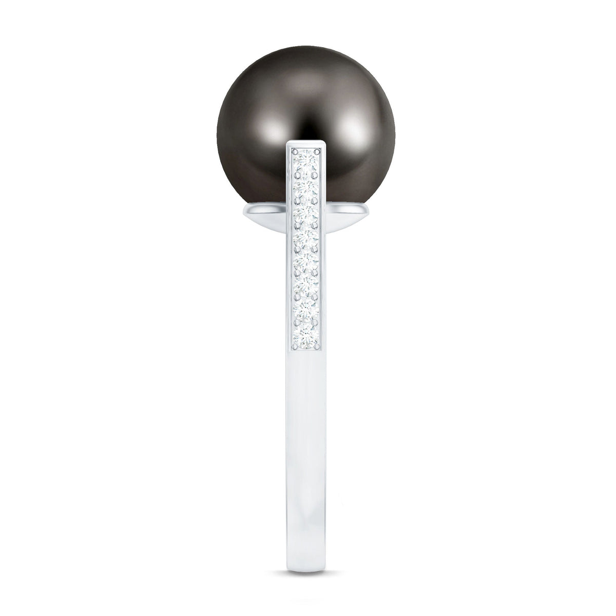 Real Tahitian Pearl Solitaire Engagement Ring with Diamond