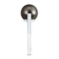 Real Tahitian Pearl Solitaire Engagement Ring with Diamond