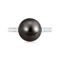 Real Tahitian Pearl Solitaire Engagement Ring with Diamond