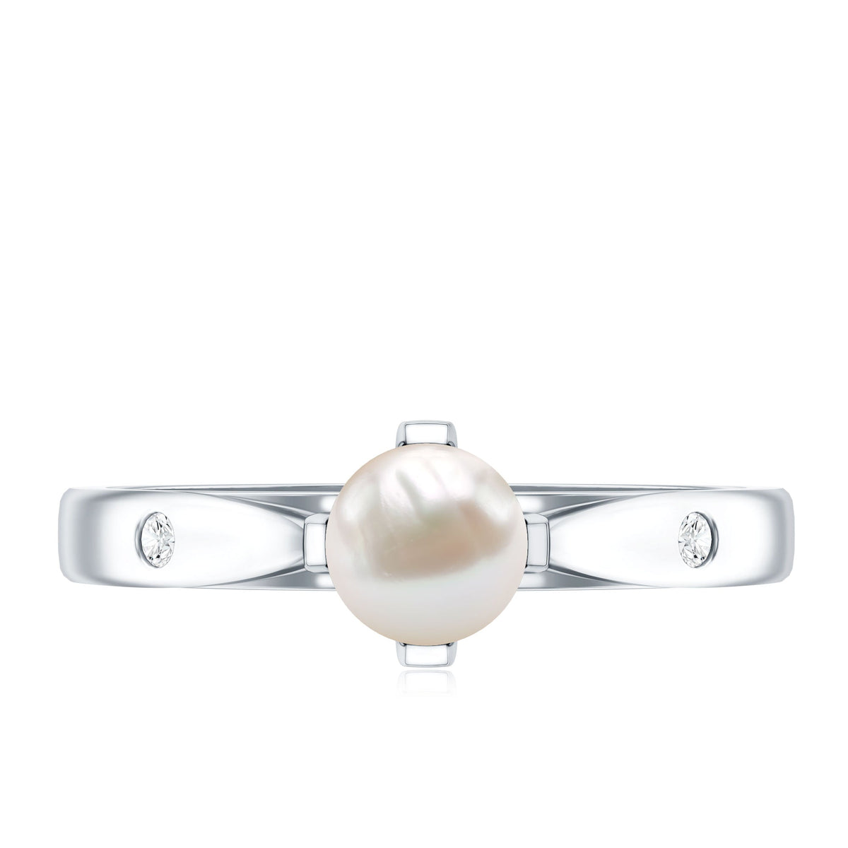 Cultured 2 Carat Freshwater Pearl Solitaire Promise Ring with Diamond
