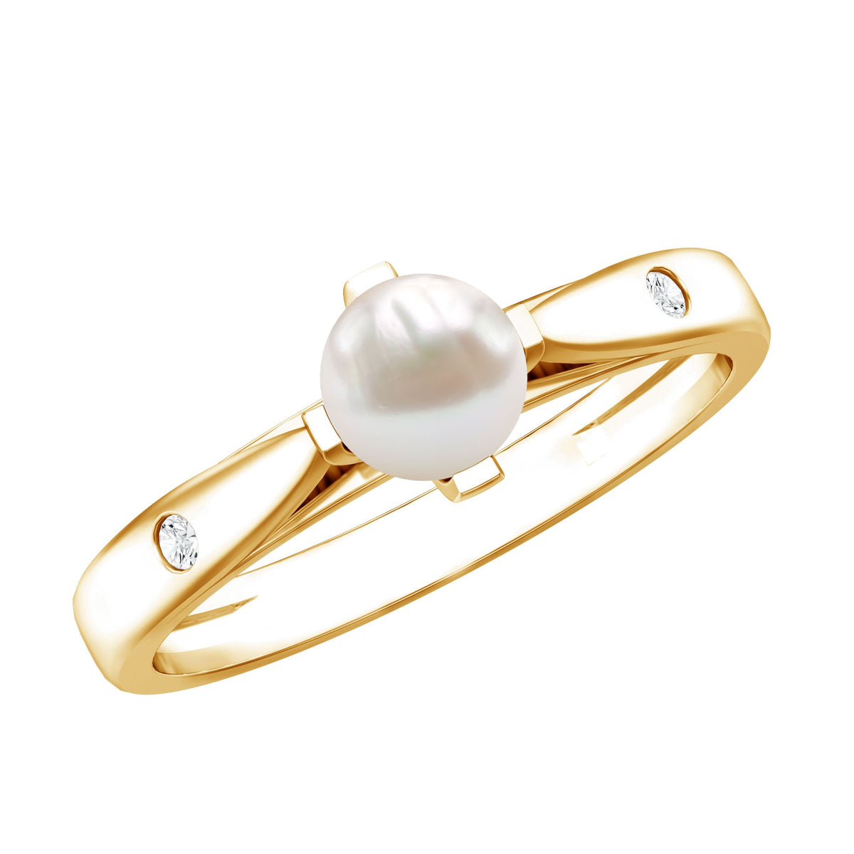 Cultured 2 Carat Freshwater Pearl Solitaire Promise Ring with Diamond