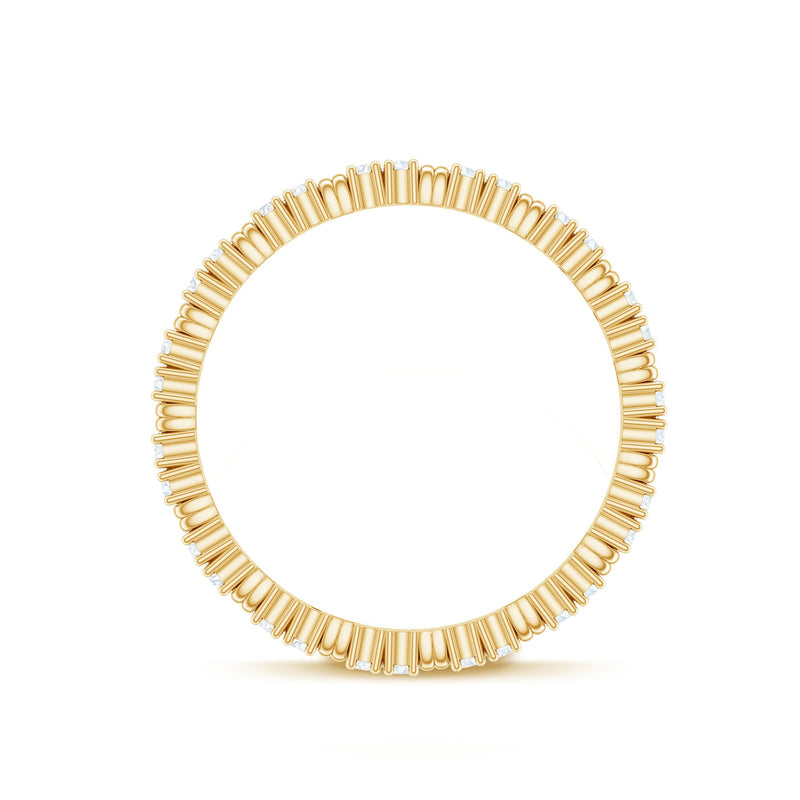 Stackable minimalist eternity ring with moissanite stones from Rosec Jewels, showcasing a sleek, elegant design in polished metal.