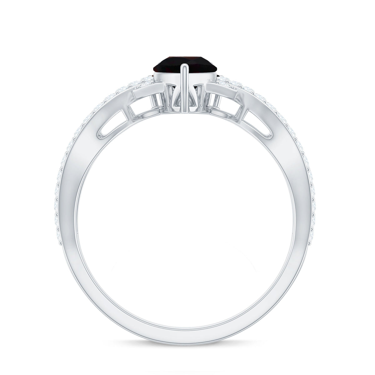 Designer Black Opal Teardrop Crossover Ring with Diamond