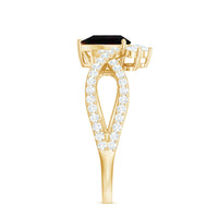 Designer Black Opal Teardrop Crossover Ring with Diamond