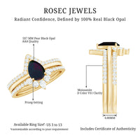 Natural Black Opal Bridal Ring Set With Moissanite