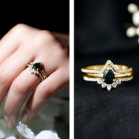 Natural Black Opal Bridal Ring Set With Moissanite
