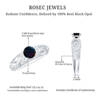 Natural Black Opal Vintage Inspired Engagement Ring