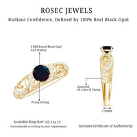 Natural Black Opal Vintage Inspired Engagement Ring