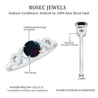Round Black Opal Criss Cross Promise Ring with Diamond