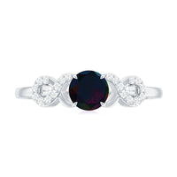 Round Black Opal Criss Cross Promise Ring with Diamond