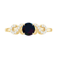Round Black Opal Criss Cross Promise Ring with Diamond