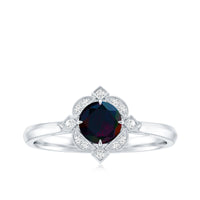 Vintage Inspired Black Opal and Diamond Engagement Ring