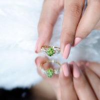 1 Carat Oval Cut Peridot Flower Engagement Ring with Diamonds