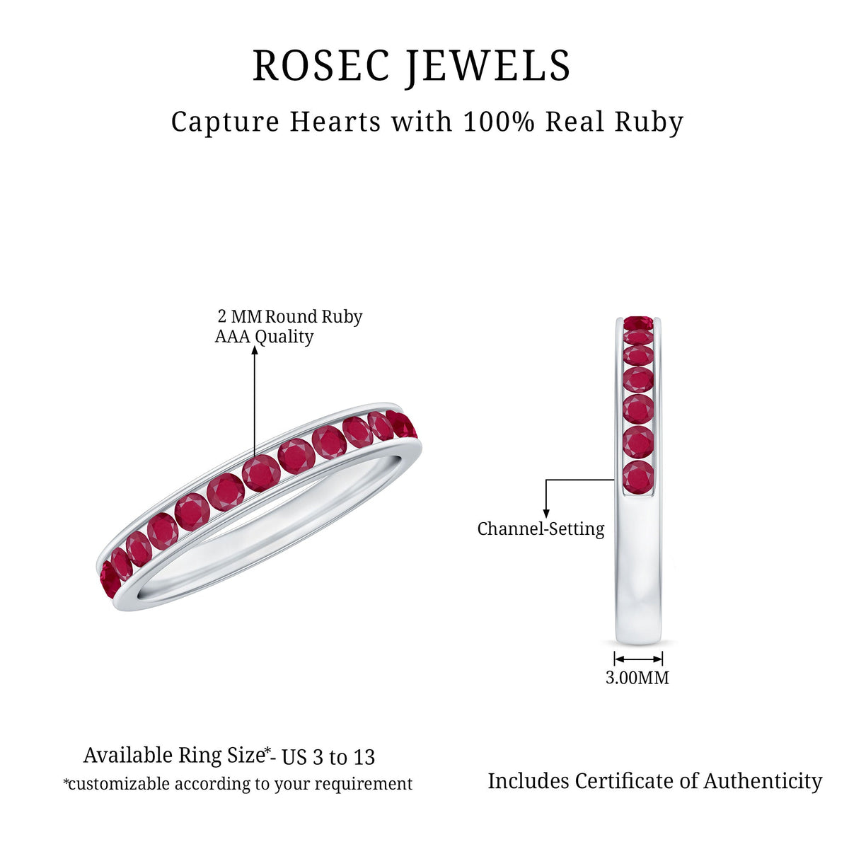 Natural Ruby Half Eternity Anniversary Ring in Channel Set