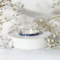 Natural Blue Sapphire Half Eternity Stackable Ring for Women