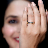 Natural Blue Sapphire Half Eternity Stackable Ring for Women