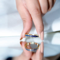 Natural Blue Sapphire Half Eternity Stackable Ring for Women