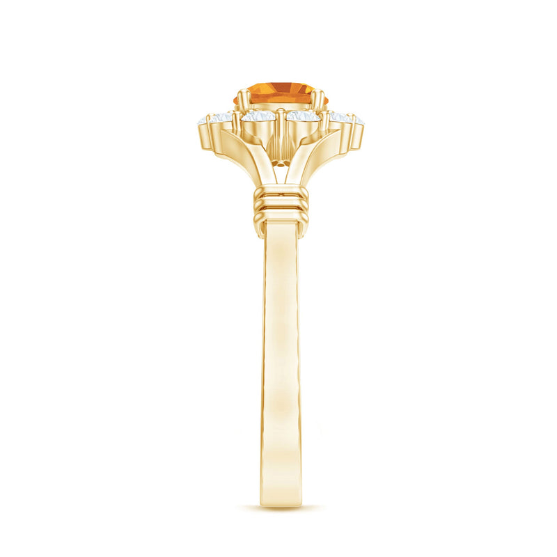 Genuine citrine diamond flower engagement ring with split shank design by Rosec Jewels, featuring a central citrine and sparkling diamonds.