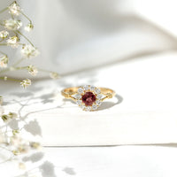 Pink tourmaline and diamond engagement ring in split shank design by Rosec Jewels, showcasing vibrant gemstones and elegant craftsmanship.