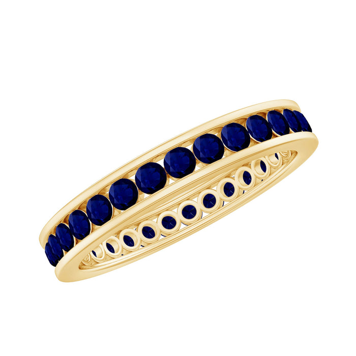 Stackable blue sapphire eternity ring for women by Rosec Jewels, featuring a row of natural blue sapphires in a sleek ring design.