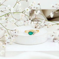 AAA Quality Oval Cut Emerald East West Promise Ring with Diamond Trio