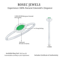 Marquise Emerald East West Promise Ring with Diamond Halo