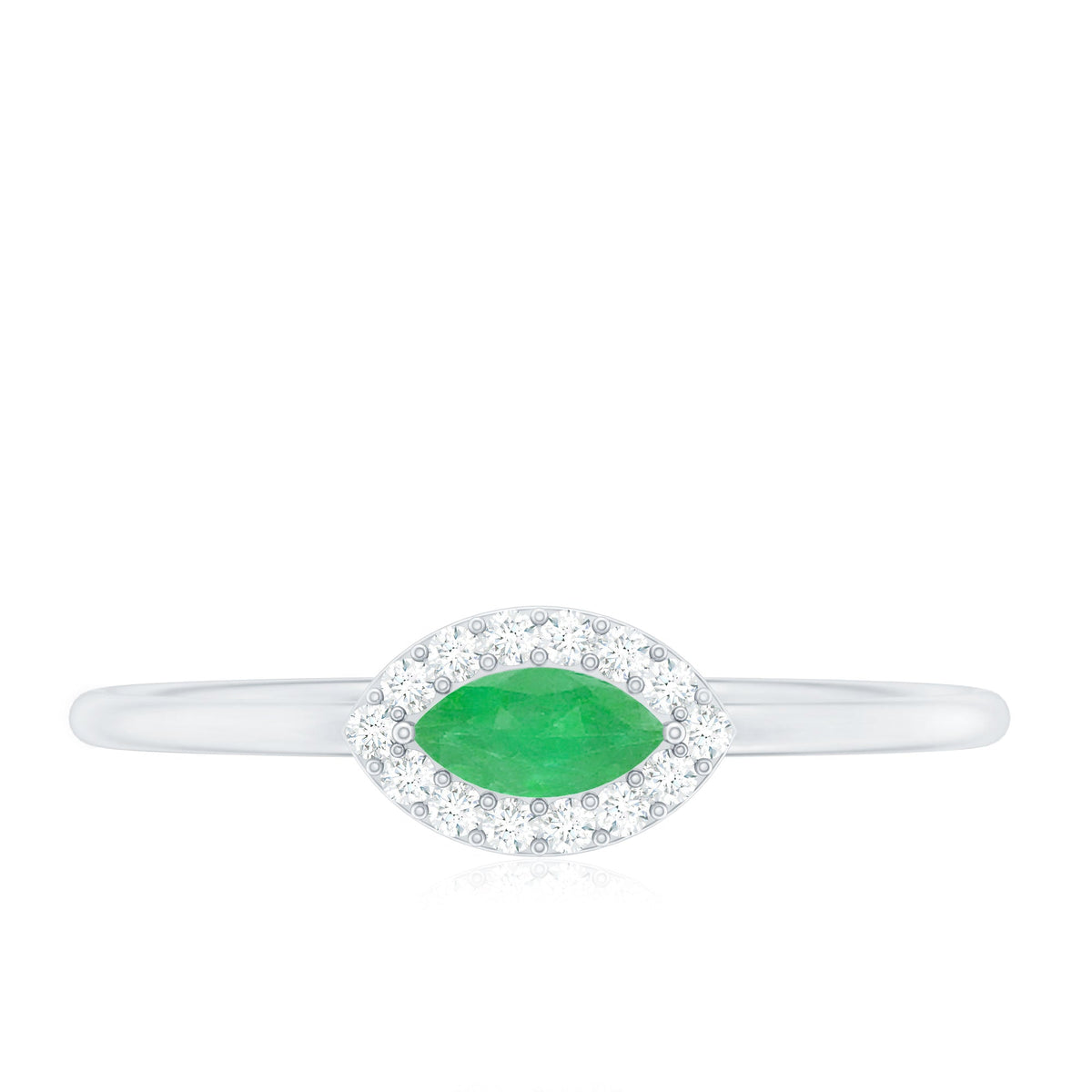 Marquise Emerald East West Promise Ring with Diamond Halo