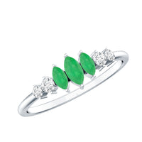 Rosec Jewels marquise emerald and diamond 3-stone anniversary ring for women, showcasing sparkling gemstones and elegant design.