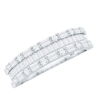 Baguette and Round Cubic Zirconia Three Row Wedding Band