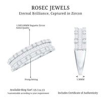 Baguette and Round Cubic Zirconia Three Row Wedding Band